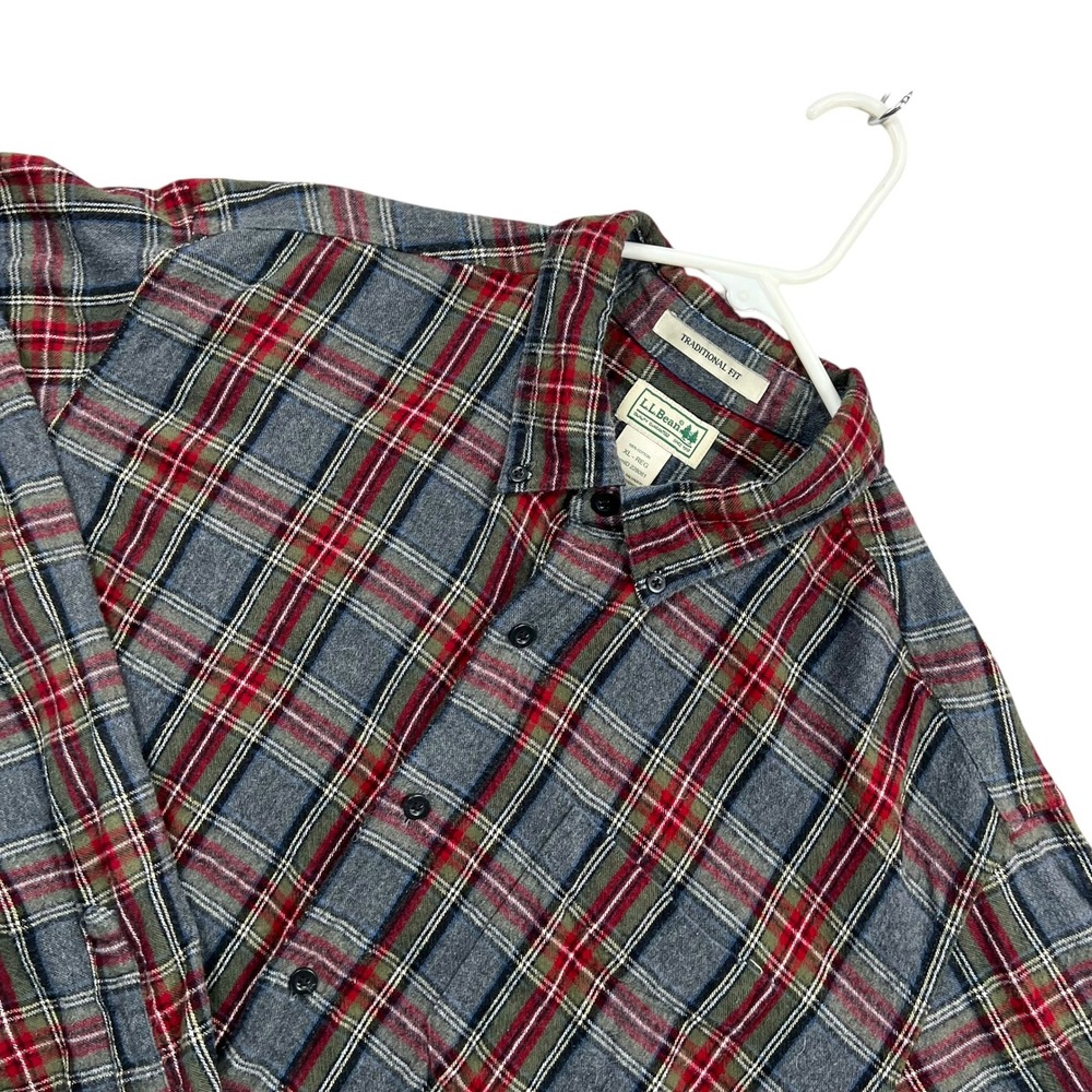 LL Bean Flannel Shirt Men XL Gray Plaid Traditional Fit Cotton Button Down